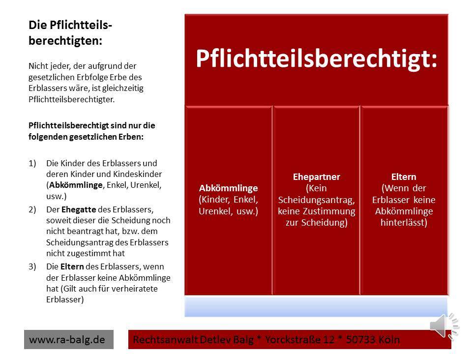 Erbrecht - Pflichtteil | Die pflichtteilsberechtigten Personen
