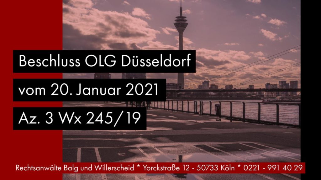 Bindungswirkung bei Schlusserbeneinsetzung - Keine Bindungswirkung bei Anordnung der gesetzlichen Erbfolge für den zweiten Erbfall | Beschluss des OLG Düsseldorf vom 20.01.2021 3 Wx 245/19 | Rechtsanwalt und Fachanwalt für Erbrecht - Köln